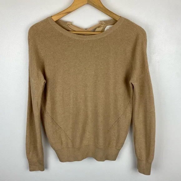 Sezane Wool Blend Back Lace Up Sweater Camel Size Small - Picture 1 of 7